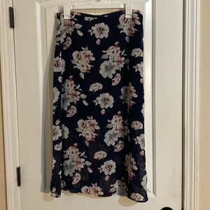 Our Heritage Navy Floral Print Slip Skirt